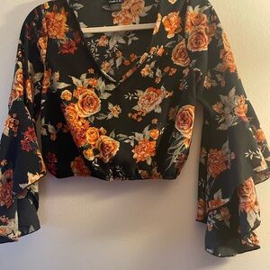 Rue21 Black and Orange Floral Blouse